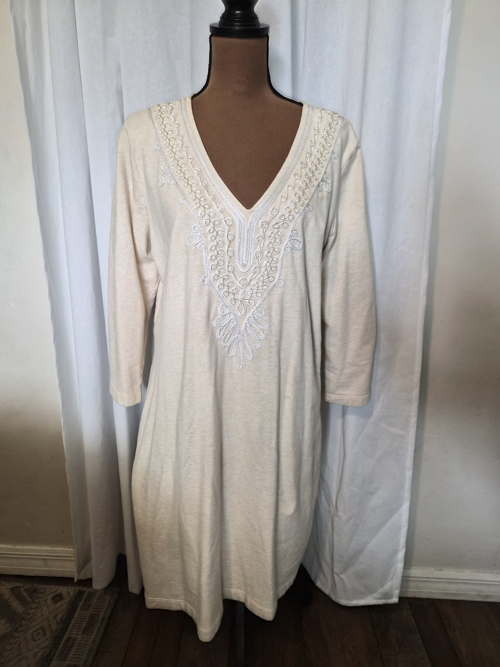 Lilly Pulitzer Cream Embroidered V-Neck Long Sleeve Dress